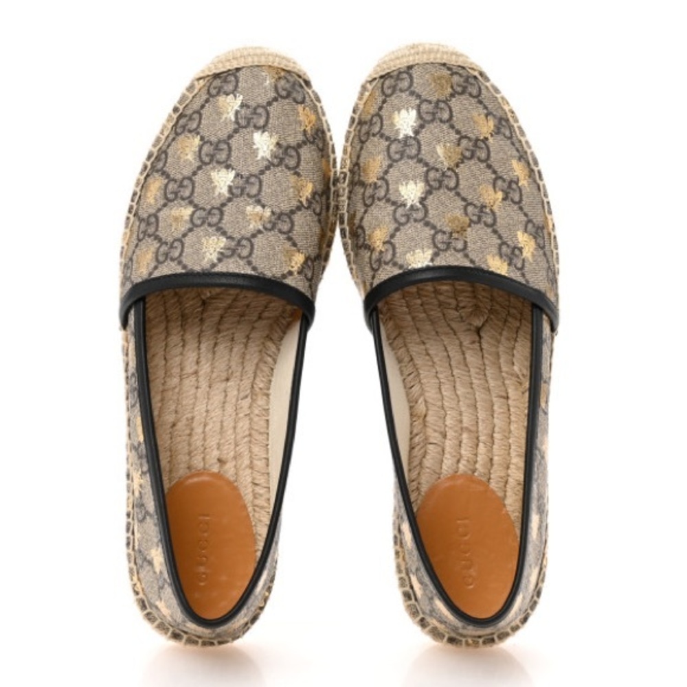 Gucci Beige GG Canvas Espadrilles with Gold Star Accents